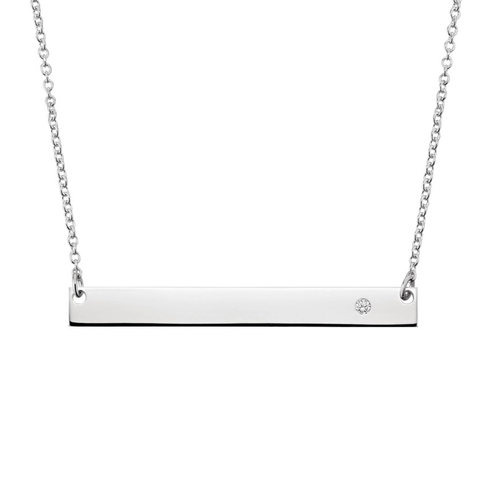 SOLD Diamond Pendant Horizontal Silver Bar Necklace